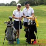 Mailani Matsuno, left, and Yuri Choi, right, play for the St. Johns Knight's varsity golf team. St. Johns Knights faced off against Majesty Christian Academy in the 2018 IIAAG HS golf match hosted at Mangilao Golf Club. (Photo by Michael Blas)