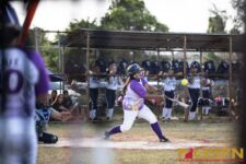 GW Geckos Andrea Ninte connects on the pitch but gets the foul ball. ( photo by Bout It Productions )