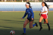 Guam Shipyard Women's Elysia Perez advances the ball through the midfield against Quality Distributors during a Week 9 match of the Bud Light Women's Soccer League Premier Division Sunday at the Guam Football Association National Training Center. Guam Shipyard won 4-3. Photo by Andee Tydingco / GFA