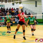 St. John's Knight Nikki Mathews passes the ball around in the first set of the game. (Photo by Michael Blas)