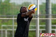 The IIAAG Girls Beach Volleyball Tournament is underway at GFA as the Guam High Panthers faced off against the Harvest Eagles. (Photo by Michael Blas)