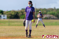 GW Gecko pitcher Rhonamay Salvador gets set for the closing inning of the game. (Photo by Michael Blas)