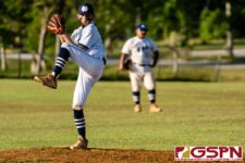 ND Royal Ethan Lobaton loads up for a pitch in the fourth quarter of the game. (Photo by Michael Blas)