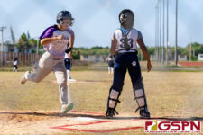 GW Gecko Rocki-Jae Mesa makes her way to home plate to score in the first inning. (Photo by Michael Blas)