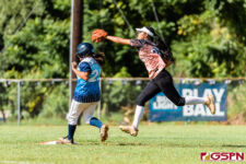 Southern Tiara Santos gets to second base before Peaches Dori Calvo can make the tag. (Photo by Michael Blas)