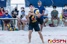 The FD Friars Maroon (Kiko Damian/Thomas Moylan) and FD Friars Gold(Joseph Mafnas/Deavan Hudtohan) faced off for first place in the 2021 IIAAG Boys Beach Volleyball Finals. (Photo by Michael Blas)