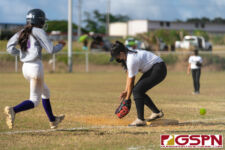 GW Gecko Savannah Grant makes it to first base off an error from the Titans. (Photo by Michael Blas)