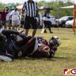 Team Legacy Paige Surber loses the football. After the play it was ruled a touchdown. (photo by Bout It Productions)