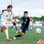Guam Matao Captain Jason Cunliffe brings the ball out from the box while Philippines Yrick Gallantes looks to regain possession. (Photo by Michael Blas)