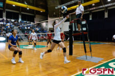 ND Royal Nicolette Perez keeps the ball alive in the fourth set of the game. (Photo by Michael Blas)