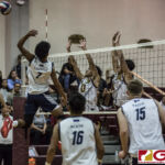 Harvest Eagles Alan Thomas fakes the spike while Jr Noh finishes the final touch. (photo by Bout It Productions)