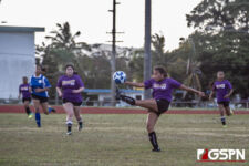 GW Gecko Lexi Gogue gets a high kick off the ball against the Okkodo Bulldogs. ( Photo by Bout It Productions )