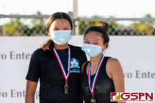 St. John's Knights Jadyn Palomares and Yasmeen Lopez finish their 2021 IIAAG Girls Beach Volleyball season in third place. (Photo by Michael Blas)