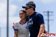 ND Royal Gia Camacho and father celebrate after winning the championship in double overtime. (Photo by Michael Blas)