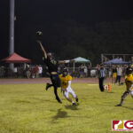 Tiyan Titans Ryan Johnson reaches for the overthrown ball in the end zone. (photo by Bout It Productions)