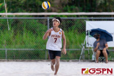 The FD Friars Gold (Aldan Sampson/Ethan Alvarez) faced off against the Guam High Panthers (Jared Aguon/Trey Rosario) for third place in the 2021 IIAAG Boys Beach Volleyball Finals. (Photo by Michael Blas)
