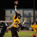 The Father Duenas Friars & The Simon Sanchez Sharks meet in the 2019 IIAAG High School Football Semifinals on Oct. 18, 2019. (photo by Bout It Productions).