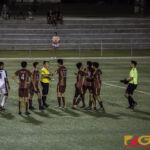 Kyle Halehale argues a call after receiving the red card. He eventually finds his way back in the game. (photo by Michael Ebio)