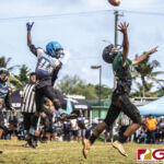 Guam Packers Ethan Cruz attempts the catch but was overthrown for an incompletion.(photo by Bout It Productions)