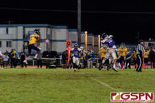 GW Gecko Noah Quichocho cuts into Panther Andra Johnson's route for a pick on Travon Jacobs. (Photo by Michael Blas)