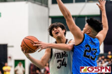 FD Friar Kyle Camacho powers his way towards the basket as Ilac Lalic defends. (Photo by Michael Blas)