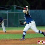 Nationals reliever Paul Pangelinan pitches in the bottom of the 5th of the Masters Baseball League Championship Game. (Photo by Michael Blas)