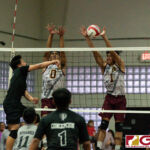 FD Friars Brian Anderson blocks Titans Trever Martinez midway in the first set. (Photo by Michael Blas)