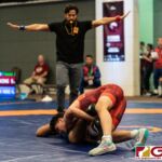 Guams Paul Aguon on the pin against FSMs J. Elimo in the 2019 United Word Wrestling Oceania Championship help at Leo Palace on Sunday April 21, 2019. (Photo by Michael Blas)