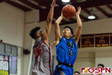 The St. Paul Warriors continue their win streak in the 2020 GSPN Preseason Boys Basketball Tournament as they defeat the Simon Sanchez Sharks 82-52. (Photo by Michael Blas)