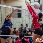 AOLG Cougars Laressa Halladay spikes past St. John's Knights Angeline Del Carmen. (Photo by Michael Blas)