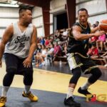 PFC Islanders Jino Han stays grounded as Guam Elite Friars Nap Finch plays defense. (Photo by Michael Blas)