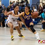 GW Geckos Bila Aguon drives through Okkodo Bulldogs Danica Cabrera to get to the basket. (Photo by Michael Blas)