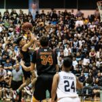 FD Friars Isaiah Pelkey flies towards the rim, adding to the Friars lead in the second quarter. (Photo by Michael Blas)