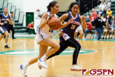 Academy Cougar Cori-Nicole Paulino on a fast break while Okkodo Bulldog Vanezza Gustilo tracks her down. (Photo by Michael Blas)