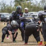The Sindalu Raiders and SB Saints hit the gridiron in the opening week of the 2019 GWFTL Season. (photo by Bout It Productions)