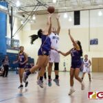 Okkodo Bulldogs Angeli Daeanay goes for a two pointer while being contested by GW Geckos Kirsten Santos. (Photo by Michael Blas)