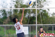 The FD Friars Maroon (Kiko Damian/Thomas Moylan) and FD Friars Gold(Joseph Mafnas/Deavan Hudtohan) faced off for first place in the 2021 IIAAG Boys Beach Volleyball Finals. (Photo by Michael Blas)