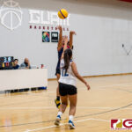 D'shanae Cruz on a mid range jumper in the Guam Youth Leadership Cup, as Jazmin Samonte contests. (Photo by Michael Blas