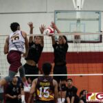 Tiyan Titans Calib Naputi blocks Friars Aiden McDonald midway in the second set. (Photo by Michael Blas)