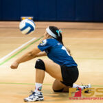 Harvest Eagles Gabrielle Paulin connects with a bump after a serve from the Guam High Panthers. (Photo by Michael Blas)