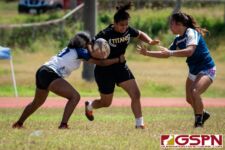 The Tiyan Titans faced the Academy Cougars Saturday afternoon at GW Field in the 2020 ISA Girls Rugby league. (Photo by Michael Blas)