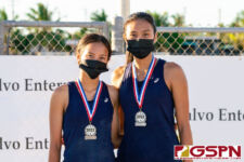 Academy Cougars Kristen Serrano and Chloe Guerrero finish their 2021 IIAAG Girls Beach Volleyball season in second place. (Photo by Michael Blas)