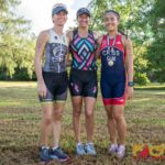 Genina Piolo (2nd), right, Rachel Jordan (3rd), center, and Kristina Woesner (4th), left, qualified for the Guam Triathlon National Team at the qualifiers hosted by the Guam National Triathlon Federation on Sunday morning. (Photo by Michael Blas)