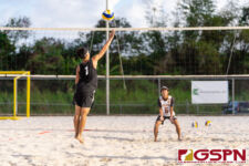 The FD Friars Maroon (Kiko Damian/Thomas Moylan) and FD Friars Gold(Joseph Mafnas/Deavan Hudtohan) faced off for first place in the 2021 IIAAG Boys Beach Volleyball Finals. (Photo by Michael Blas)