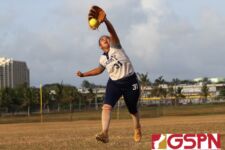 Cougar shortstop Kaeliah Guerrero makes a big grab in the 5th inning for the second out. (photo by Robert Balajadia)