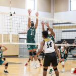 Jfk Islander Justin Lizama & Jacobe Quinata attempt a block against The Tiyan High Titans. Photo by Bout It Productions