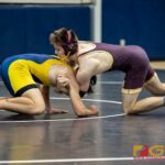 Father Duenas Friars Thomas Poole pins Guam High Panthers Wyatt Roberts in the 170 pound division of the 2018 IIAAG high school boys wrestling match. (Photo by Michael Blas)