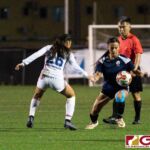 ND Royals Abigail San Gil and Cougars Chloe Salas battle for possession in midfield. (Photo by Michael Blas)