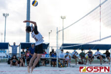 The FD Friars Maroon (Kiko Damian/Thomas Moylan) and FD Friars Gold(Joseph Mafnas/Deavan Hudtohan) faced off for first place in the 2021 IIAAG Boys Beach Volleyball Finals. (Photo by Michael Blas)