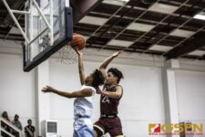 FD Friars Blaise Ada denies St. Paul Warriors Jon Sevilla from the fast break bucket. (photo by Bout It Productions)